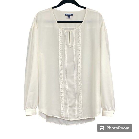 Women's LANDS' END Long Sleeve Blouse with Lace-‎ Size 14 - Picture 1 of 10